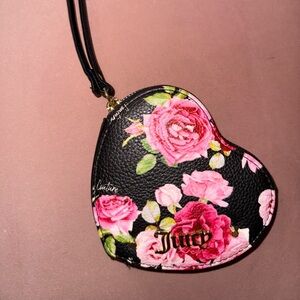 Juicy Couture Black and Pink Floral Heart Wristlet